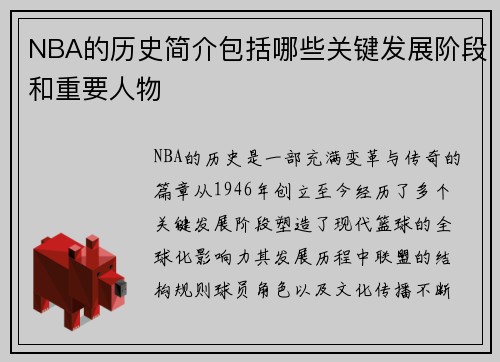 NBA的历史简介包括哪些关键发展阶段和重要人物